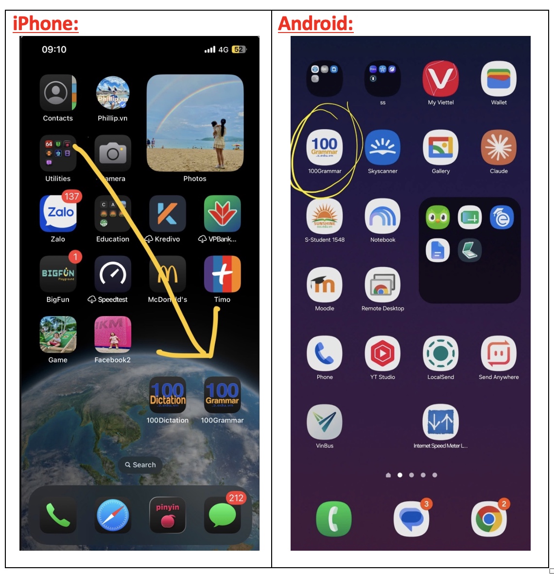 Mở App học nào! Nhớ chọn 'nhận thông báo' trong App nhé!